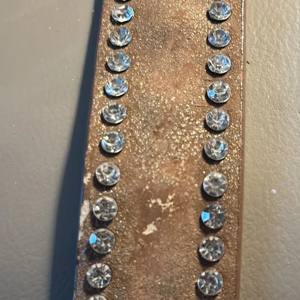 Western fashion rhinestone‎ brown leather belt M/L
